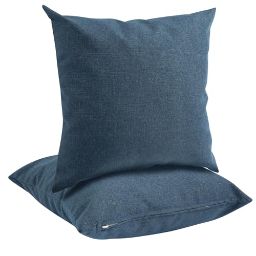 Outdoor Throw Pillows Water Resistant 18x18 inch,Decorative Throw Pillow with Insert Set of 2,Hidden Zipper Headrests for Patio Furniture Sofa Couch Chair(Denim Blue) - color: Denim Blue, size: 18" x 18" (Pack of 2)