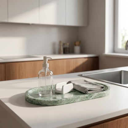 YKAJO Cloud Jade Oval Marble Tray, 11.8x5.9 Vanity Perfume Organizer Dish | Honed natural stone; jewelry & trinket dish, ring & key holder, soap & candle catchall; bath counter, dresser, coffee table - color: Cloud Jade, size: 11.8" x 5.9" x 0.6"