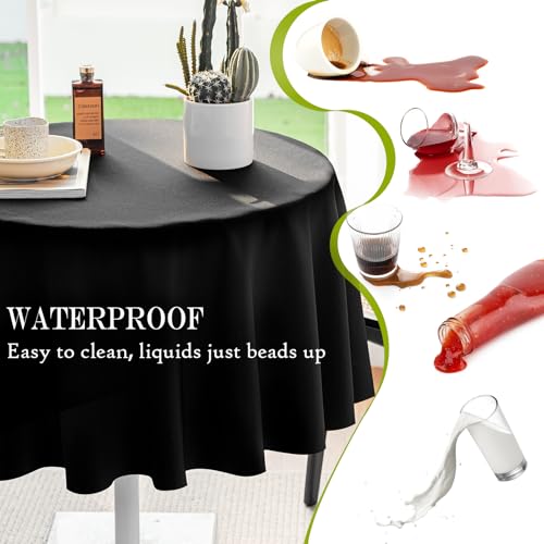 BYDOLL Table Cloth 48 Inch Round Tablecloth Fits Max38 Inch Diameter Table Top,Black Polyester Washable Wrinkle-Free Spillproof Tablecloth for Party Patio Cover - color: Black, size: 48" x 48" (Round-Fits Tables 24''-36'')