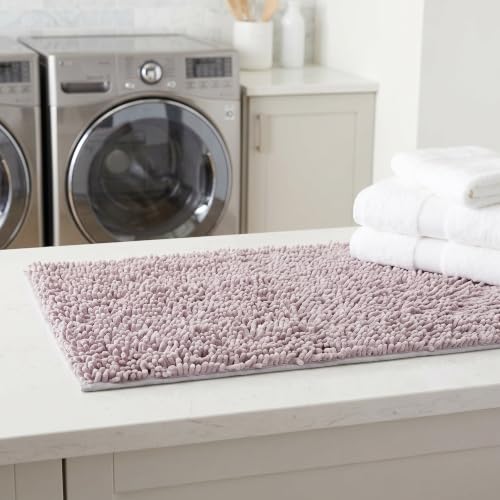 YARNOW Chenille Bathroom Bath Mat Non Slip with Absorbent Soft Fabric, Machine Washable and Wear Resistant, 34.65x22.83 Inch Size, for Guest Suites and Vanities