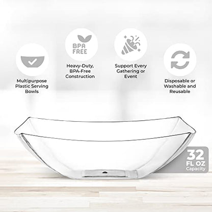 4 Pack Disposable Clear Plastic Serving Bowls Square Party Candy Use 32oz | Square Design. Disposable Party Tableware. Salad, Fruit & Candy Use. Candy Buffet Containers. Clear Plastic. - color: Clear, size: 32 OUNCE