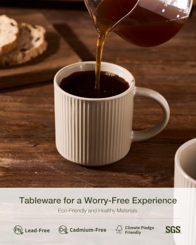 famiware Coffee Mug Set of 4, Star 12 oz Ceramic Mugs Cups Set with Handle | Stoneware Stackable Catering Cup for Coffee, Tea, Cappuccino, Latte, Microwave & Dishwasher Safe, Cinnamon Brown - color: Star-Cinnamon Brown, size: 4 Count (Pack of 1)