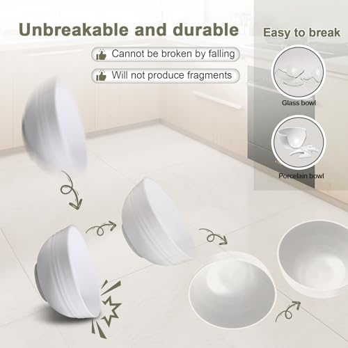 12 Pcs Unbreakable Cereal Bowls Set, 26 Oz Wheat Straw Bowls Set, Microwave & Dishwasher Safe Bowls for Kitchen, Reusable Plastic Bowls for Soup, BPA Free, White (NON-CERAMIC‌) - color: White