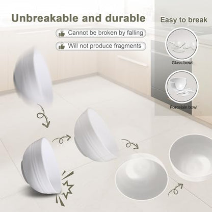 12 Pcs Unbreakable Cereal Bowls Set, 26 Oz Wheat Straw Bowls Set, Microwave & Dishwasher Safe Bowls for Kitchen, Reusable Plastic Bowls for Soup, BPA Free, White (NON-CERAMIC‌) - color: White