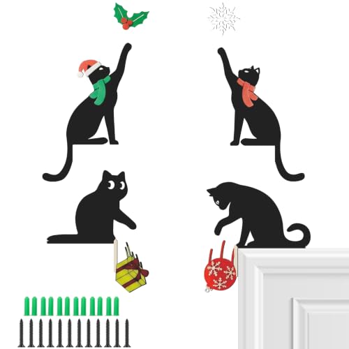 4 Pcs Door Frame Decoration Set Metal, Wall Art Decor Corner Sign Bathroom Decor for Indoor Outdoor Door Window Home Office(Christmas Cat Style1,Multicolor) - color: Multicolor, style: Christmas Cat Style1