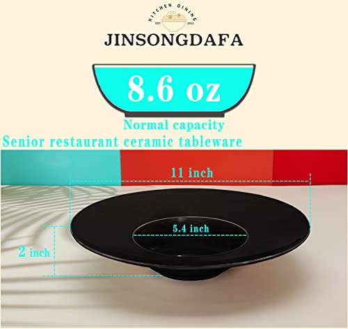 Ceramics Rimmed Soup Bowls 8.6 oz, Black 11 inch Exquisite small soup plate Set of 4, Pasta plates With Rim is the best choice for hotels, kitchens, fine restaurants and gourmets - color: Black, size: 11 Inch-8.6 oz