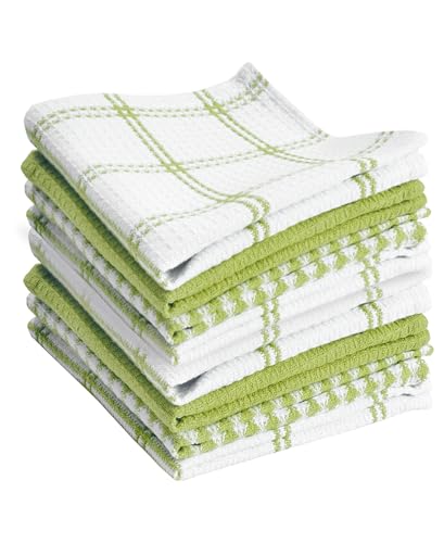 T-Fal Premium Waffle Dish Cloths: Highly Absorbent, Super Soft Long Lasting - 100% Cotton, 12"x13" Towel for Cleaning & Drying, (8-Pack), Green - color: Green, size: 8-Pack