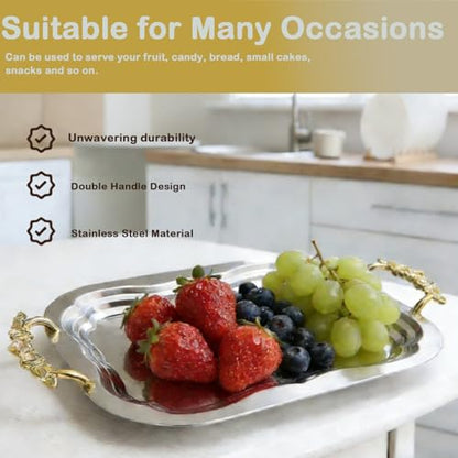 Silver Serving Tray With Handles – BBQ Tray Decorative Platters for Wedding Anniversary Birthday Holiday Gatherings Buffet Charcuterie Serving Rectangular 2 Pack