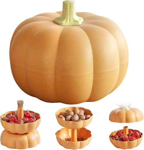 JOYO Pumpkin Snack Holder,Pumpkin Snack Bowl Stand Double Layer With 3 Divided Compartments, Pumpkin Snack Bowl with Toothpick Storage,Halloween Serving Container for Candy Snacks (1PC Orange) - color: 1PC Orange