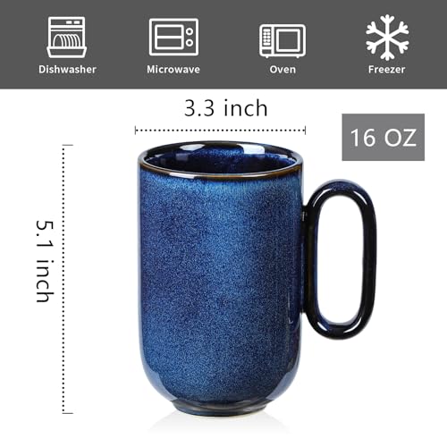 vicrays Ceramic Coffee Mug Set - 16 Ounce Large Stoneware Mug for Men Women - Unique Glazed Porcelain Mugs with Handle for Coffee Latte Tea Milk Cocoa - Set of 6 (Blue) - color: Blue