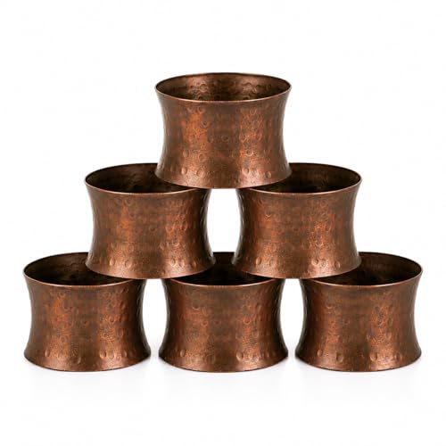 ITOS365 Handmade Round Hammered Antique Napkin Rings Holder for Dinning Table Parties Everyday, Set of 6 - color: Antique
