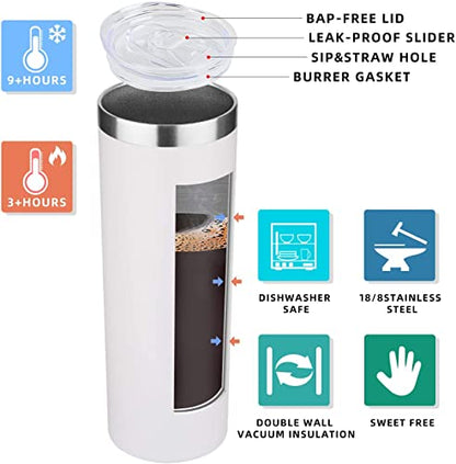 HASLE OUTFITTERS 20 oz Skinny Tumblers Bulk Set, Stainless Steel Insulated Slim Tumblers with Lids, Reusable Double Wall Travel Coffee Mugs, Durable Powder Coated Travel Water Cups(White, 12) - color: White, size: 20 oz (12 Count)