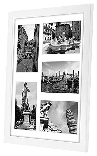 Americanflat 4x6 Collage Picture Frame with Shatter-Resistant Glass - Fits Five 4x6 Photos or Use as One 11x14 Picture Frame - Signature Collection - Collage Frames for Wall Display - White | Overall frame size 11x14, Shatter-resistant glass, hangs vertic