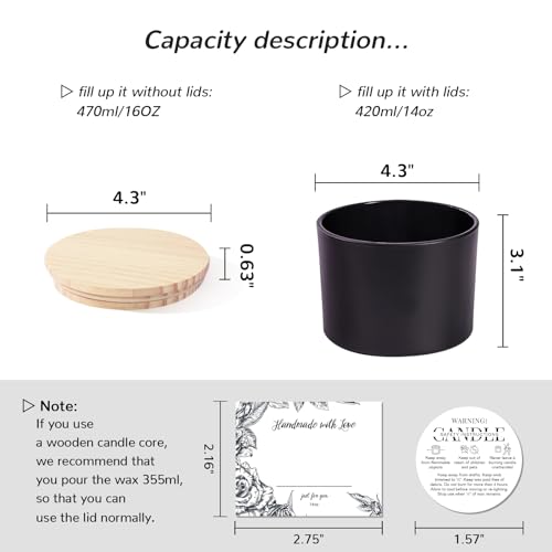 6-Pack 16 oz Candle Jars - Frosted Black Glass with 3 Wicks, Empty Containers for Candle Making - color: Forested Black
