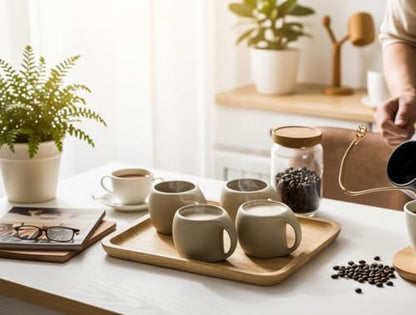 Ceramic Cappuccino Cups with Handle,Natural Beige,6 oz,Set of 4 | Unique Ceramic Coffee Mugs,Clay Espresso Cups For Double Shots,Small Coffee Cups For Latte,Cafe,Mocha - color: Natural Beige，6 OZ