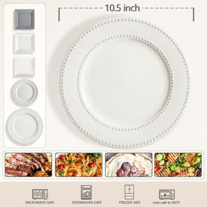 Dinner Plates Set of 4, 10.5 inch White Ceramic Plates, Embossed Salad Plates, Serving Plates for Steak Appetizer, Reusable Kitchen Dining Plates for Restaurant, Dishwasher Microwave Safe - color: 10.5 inch-White- Dot-4pcs