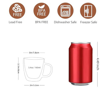 CNGLASS Insulated Espresso Glass Mugs 5.4oz/160ml, Small Clear Coffee Mugs Set of 2, Double Wall Glass Cups with Handle for Tea and Macchiato - size: 5.4oz