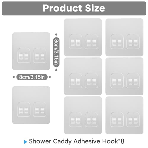 8 Pack Shower Caddy Adhesive Replacement, Strong Adhesive Double Hooks for Shower Shelf, Waterproof Adhesive Hooks, No Drilling, for Bathroom Shelves, Kitchen Racks and Soap Holder - color: Transparent-8 Pack 2 Hooks