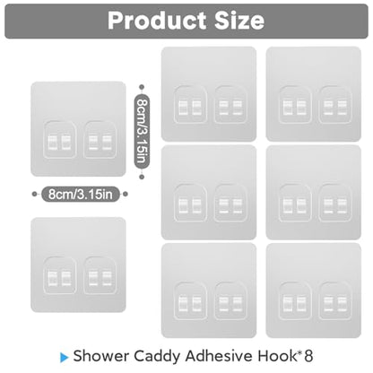 8 Pack Shower Caddy Adhesive Replacement, Strong Adhesive Double Hooks for Shower Shelf, Waterproof Adhesive Hooks, No Drilling, for Bathroom Shelves, Kitchen Racks and Soap Holder - color: Transparent-8 Pack 2 Hooks