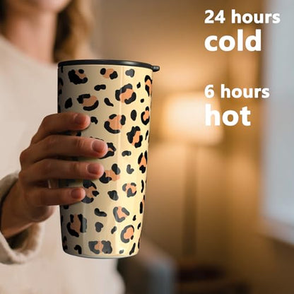 TILUCK 20 oz Insulated Coffee Tumbler with BPA-Free Lid | Travel Coffee Mug, Dishwasher Safe, Cup Holder Friendly, Double-Wall Vacuum Insulation for Hot & Cold Drinks, Leopard - color: Leopard, size: 20 Ounces