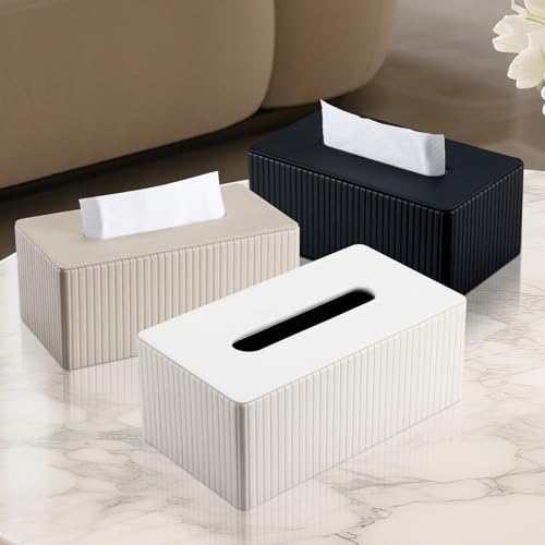 PU Leather Tissue Box Cover Rectangular Tissue Box Holder with Magnetic Bottom, Napkin & Facial Tissue Holder Dispenser for Home, Office for Standard 120-count/160-count (2-Ply) Black Stripe - color: Black Stripe