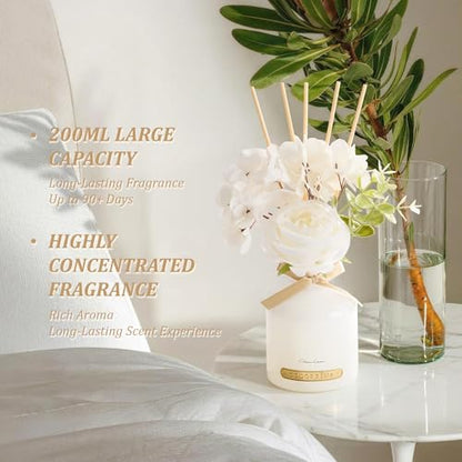 Clean Linen Flower Reed Diffuser Set, 6.7oz Home Fragrance with Sticks, Long Lasting Scented Diffuser for Bathroom, Bedroom, Living Room & Shelf Decor