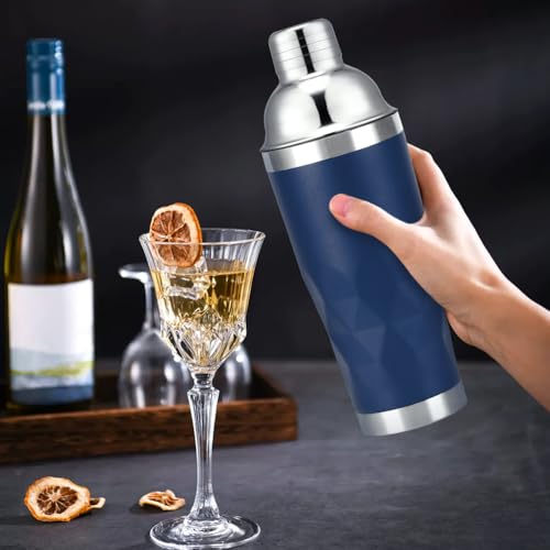 Insulated Cocktail Shaker Blue -20oz Double Wall Vacuum Stainless Steel Martini Shaker with Built-in Strainer, Pro Leak-Proof Weighted Shaker for Home Bar, Premium Bar Gift Set - color: Dark Blue