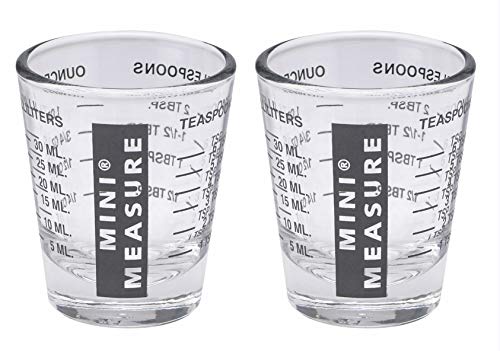Kolder Mini Measure Heavy Glass, 20-Incremental Measurements Multi-Purpose Liquid and Dry Measuring Shot Glass, Black, Set of 2 - color: Black, size: Set of 2