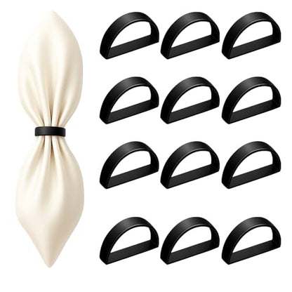 12 Pcs Stainless Steel Napkin Rings - Black Napkin Holder(Semicircle) | Matt Gold Napkin Holder Buckles for Table Kitchen Dinner Party Wedding Christmas Party - size: 12Pcs Black