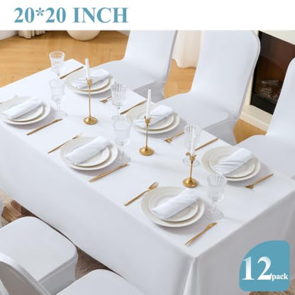 VidaFete White Cloth Napkin, 20 x 20 Inch Polyester Napkins Set of 12 | Polyester Napkins Cloth Reusable & Wrinkle-Resistant Dinner Napkins for Weddings, Banquets, Parties, Hotels and Restaurants - color: White, size: 20" x 20" (Set of 12)