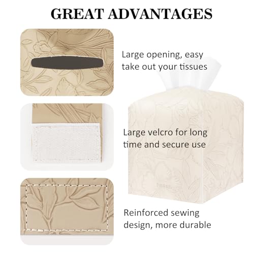 Tissue Box Holder Cover Square Tissue Cube Cover PU Leather Tissue Organizer with Bottom Belt for Bathroom, Tabletop, Kitchen, Night Stands, Office, Home, Car (1, SoftBeige) - color: Softbeige