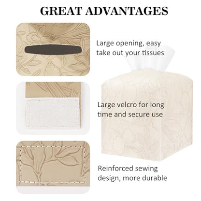 Tissue Box Holder Cover Square Tissue Cube Cover PU Leather Tissue Organizer with Bottom Belt for Bathroom, Tabletop, Kitchen, Night Stands, Office, Home, Car (1, SoftBeige) - color: Softbeige