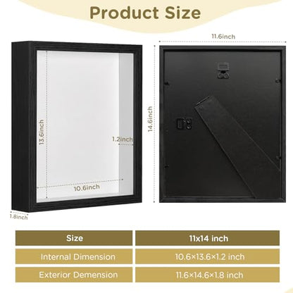 2 Pack Shadow Box Frame 11"x 14" - Wood Deep Shadowbox with Glass Shadow Boxes Display Cases Suitable for Photos, Dried Flowers, Handicrafts Picture Frames for Wall Hanging Tabletop (Black) - size: 11×14-2pcs-black