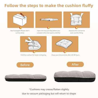 RACE LEAF Khaki Chair Cushions 4 Pack, 15.5" X 15.5" Indoor Seat Cushions, Tufted Memory Foam Dining Room Chair Pads with Ties and Non-Slip Backing - color: Khaki