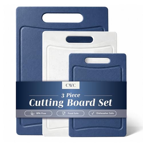 COOK WITH COLOR Non-Slip Cutting Board Set – Kitchen Essentials with Easy Grip Handle for Meat, Veggies, and Fruits, 3 Cutting Boards, Blue and White Marble - color: Blue and White Marble, size: 3 Cutting Boards