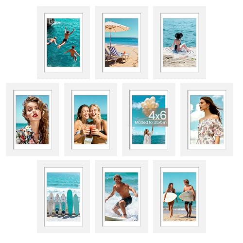 upsimples 4x6 Picture Frame Set of 10, Display Pictures 3.5x5 with Mat or 4x6 Without, Multi Photo Frames Collage for Wall or Tabletop Display, White | Fit 3.5x5 and 4 x 6 Photos, Wall or Tabletop Display, For Gallery Hallway Living Room, For Christmas Mo