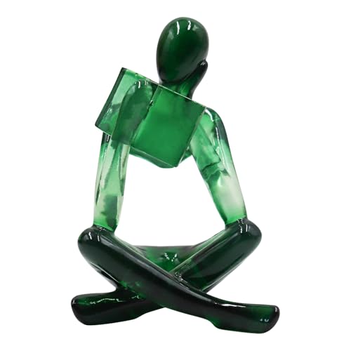 Reading Women Statue, Translucent Green Resin Thinker Sculptures, Abstract Art Ornament, Modern Aesthetic Figurine Decoration for Home Living Room Bedroom Office Shelf Table Desk Bookshelf Decor - color: Green, size: Right Hand