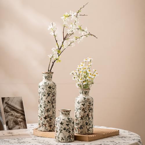 Blue and White Ceramic Vase 3 Piece Set,Vintage Blue Ceramic Flower Vesse,Farmhouse Decor, Home Decorative Vase, Vases for Your Kitchen, Bedroom, Office, Living Room (VASE SET-1003) - color: Vase Set-1003