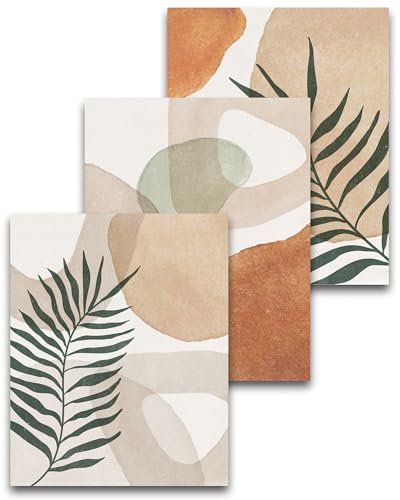 HesenDot Unframed Neutral Boho Botanical Wall Art Set of 3, 12x16in | Abstract Geometric Leaves Canvas Posters, Minimalist Modern Aesthetic Wall Decor for Bedroom Living Room Home - color: Unframed Abstract Leaf