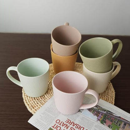 Ceramic Coffee Mugs 14 oz, Set of 6 Coffee Cups with Handle | Stoneware Mugs for Tea Milk Latte Dishwasher&Microwave Safe Multi-color Latte Mug Enamelware Mugs