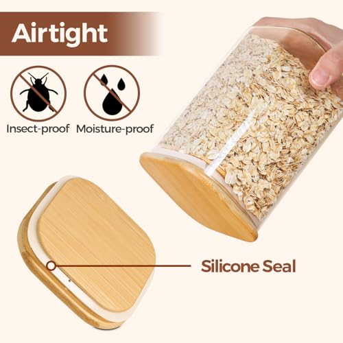 ComSaf Glass Storage Containers Set of 6 (2.2Qt/1.2Qt/0.8Qt/0.6Qt*3) | Pantry Storage Containers, Kitchen Jar, Glass Canisters, Bamboo Lid with Silicone Seal, Flour, Cereal, Spice Jar, BPA Free - size: 0.6Qt*3/0.8Qt*1/1.2Qt*1/2.2Qt*1