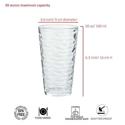 20-ounce Plastic Tumblers, Acrylic Drinking Glasses High-Balls, set of 6 Clear Reusable Plastic Cups, Stackable, BPA-Free, Shatter-Proof, Dishwasher-Safe - color: Clear