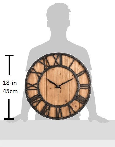 Oldtown Farmhouse Metal & Solid Wood Noiseless Wall Clock (Wood, 18-inch) - color: Wood, size: 18-inch
