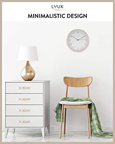 Modern Silent Quartz Wall Clock, 12in, White & Gold | Minimalist & Retro, for Living Room, Bedroom, Kitchen, Foyer, Sturdy aluminum frame, Dust proof glass, Battery operated - color: White & Gold, 12"