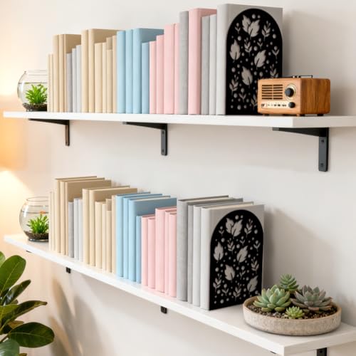 5.3"x4.3"x7.9" Metal Bookends, Heavy Duty Book Ends for Shelves | Leaf Nature Silhouettes Theme Cast Iron Book Supports, 1 Pair Decor Stoppers for Desk, Library, Office & Home Shelves - style: Leaf Nature Silhouettes