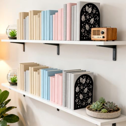 5.3"x4.3"x7.9" Metal Bookends, Heavy Duty Book Ends for Shelves | Leaf Nature Silhouettes Theme Cast Iron Book Supports, 1 Pair Decor Stoppers for Desk, Library, Office & Home Shelves - style: Leaf Nature Silhouettes
