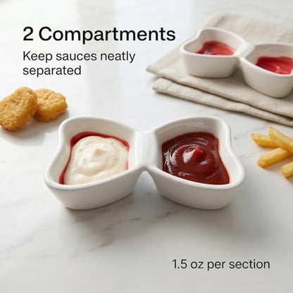 Ceramic Sauce Dishes, 2-Compartment, 2-Pack, Red | Butterfly bowls keep dips in separate wells; 3 oz capacity suits sushi, snacks, appetizers, condiments, and individual sides. - color: Red