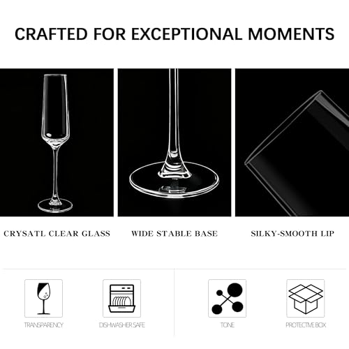 6 Pack Champagne Flutes - Elegant Stemware Champagne Glass Set for Weddings, Birthdays, Holidays - 7.5oz Crystal Clear, Dishwasher Safe, Ideal Gift Set (6)