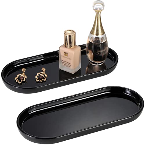 SheeChung Acrylic Vanity Tray, Bathroom Makeup Organizer Countertop, Black | 9.65" x 4.5", Perfume Jewelry Candle Dispenser Catchall Tray, Sturdy Holder for Cabinet Shelf Closet Drawer Organizer, 2 Pack - color: Black Acrylic, size: 2 Pack (9.65" x 4.5" x