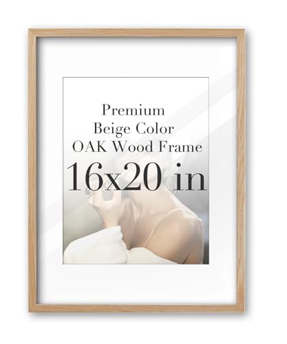 iHery 16x20in Natural OAK Wood Picture Frame with Mat Narrow Border | Premium Wood Frame with 2 Mats (11x14 & 16x20), Acrylic Glass, Thick Backboard, Minimalist Wall Display, 1Pack - color: Beige, size: 16X20